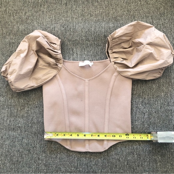 PRINCESSCORE ASTR THE LABEL TAUPE PUFF SLEEVE CORSET COTTAGECORE ROYALCORE TOP - Picture 7 of 8